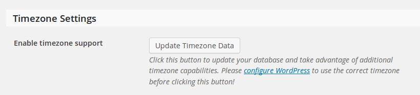 Screenshot showing the time zone data update tool