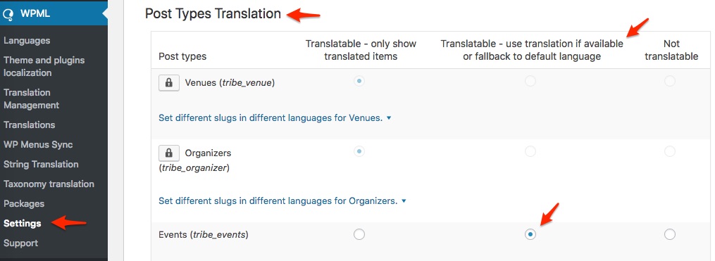 Post Types Translation Events