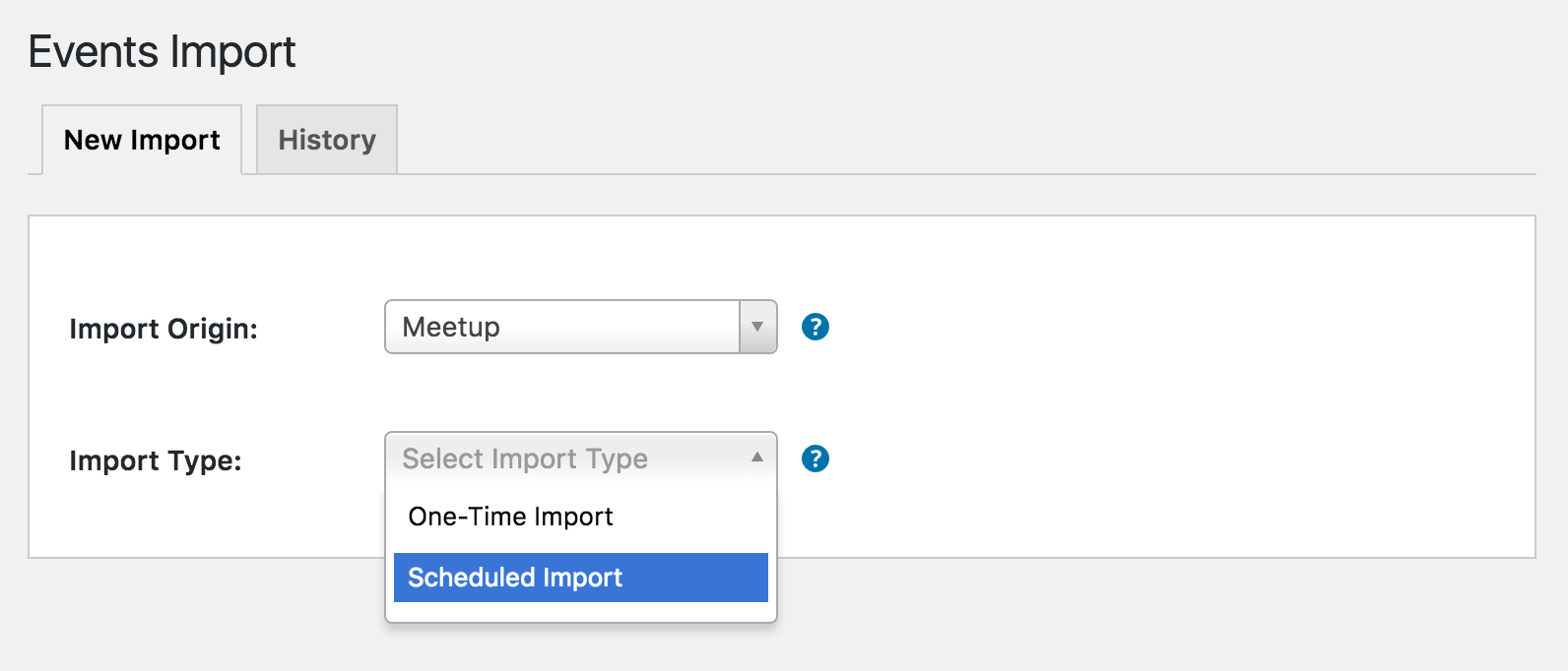Select the import type