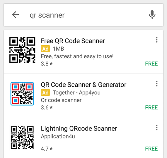 Sampling of QR code scanning apps for Android