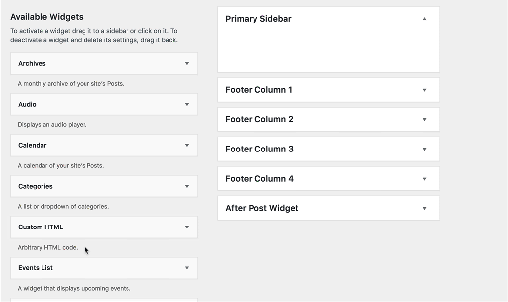 Select the WordPress widget and drag it to the sidebar